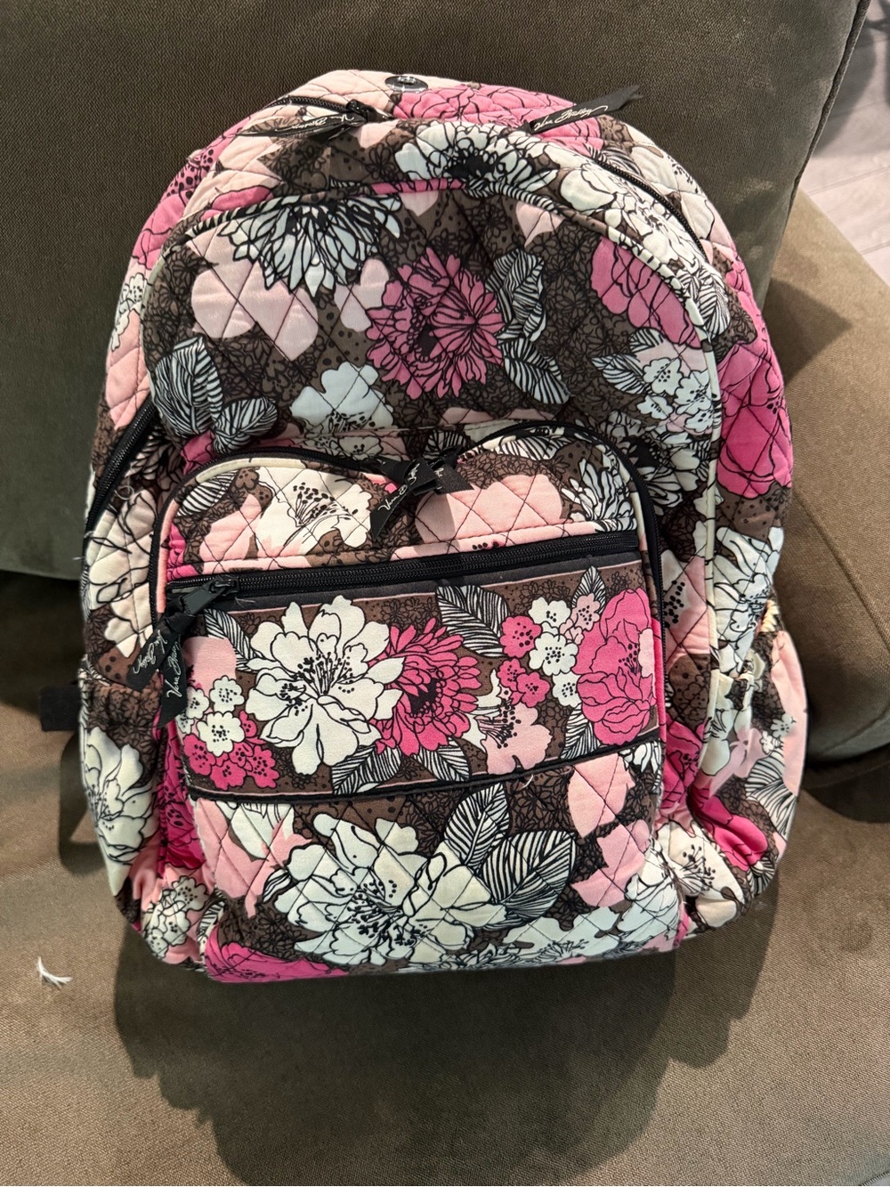 Vera Bradley Pink, Brown & Cream Floral Quilted Backpack